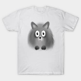 Grey cute Pomeranian puppy dog cartoon illustration T-Shirt